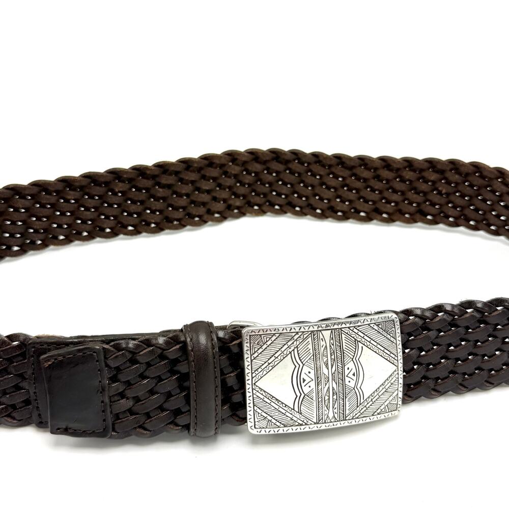 Vintage Brighton Southwestern Belt 30 Brown Braided Leather Boho Tribal Buckle